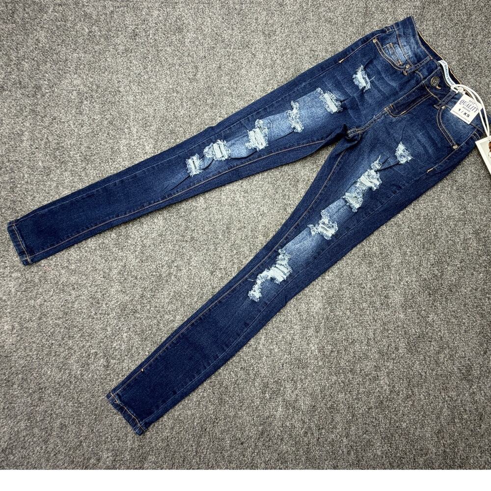 Best Quality Brand Womens XS 1 Skinny Jeans Dark Wash Distressed Stretch NWT NEW
